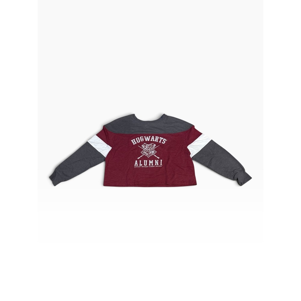 Harry Potter Hogwarts Alumni Sweatshirt Womens Medium Burgundy Grey Crop Exc